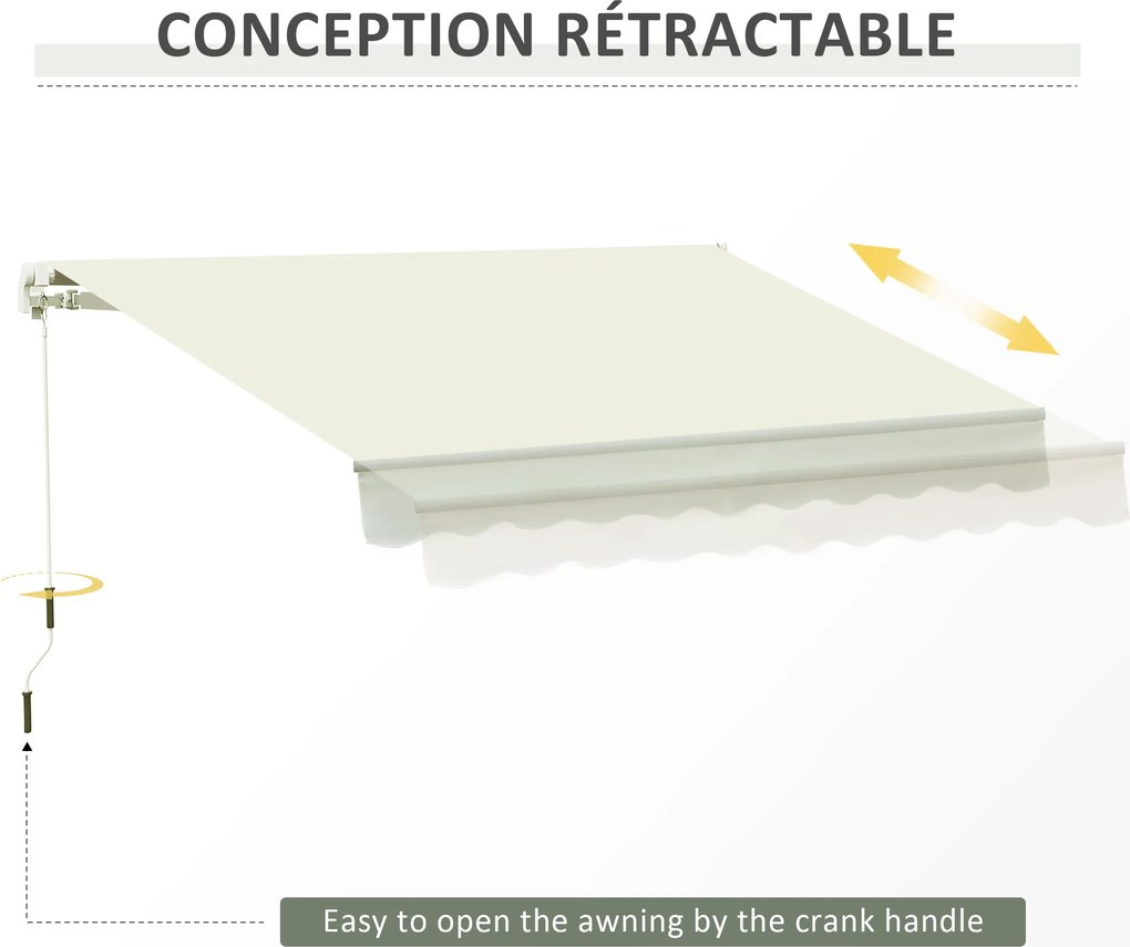 Toldo manual retrátil 295 x 245 cm para terraço, com manivela, ângulo ajustável entre 45° e 85°, em alumínio e poliéster 280 g/m², para terraço, varan