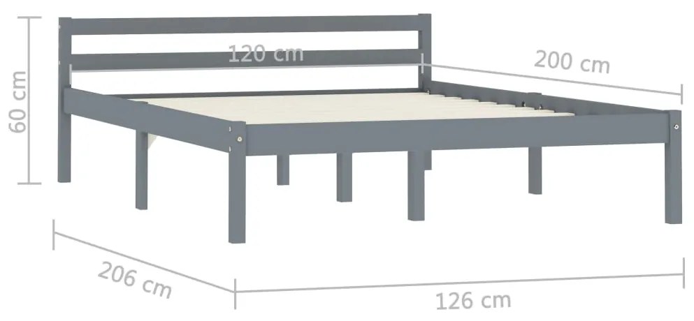 Estrutura de cama 120x200 cm madeira pinho maciço cinzento