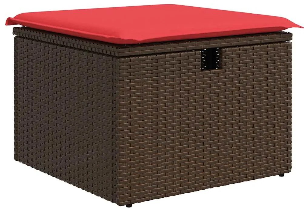 8 pcs conjunto sofás de jardim c/ almofadões vime PE castanho