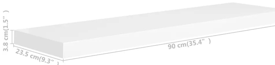 Prateleira de parede suspensa 90x23,5x3,8 cm MDF branco