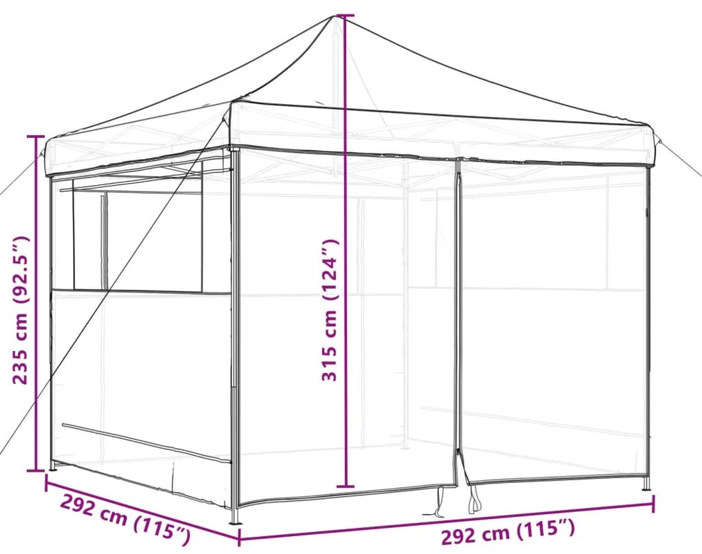 Tenda p/ festas pop-up dobrável com 4 paredes laterais castanho