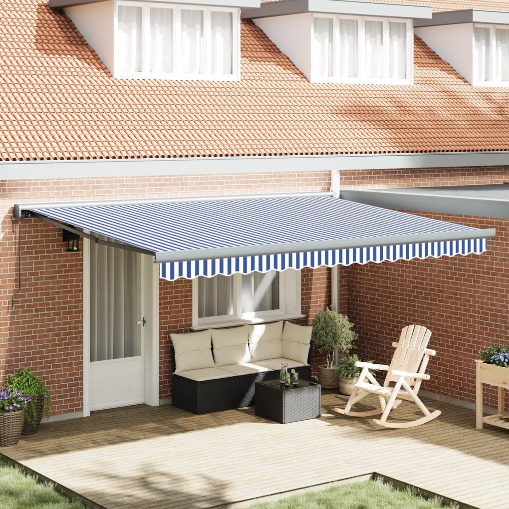 vidaXL Toldo Retrátil Automático Azul e Branco 450x300 cm