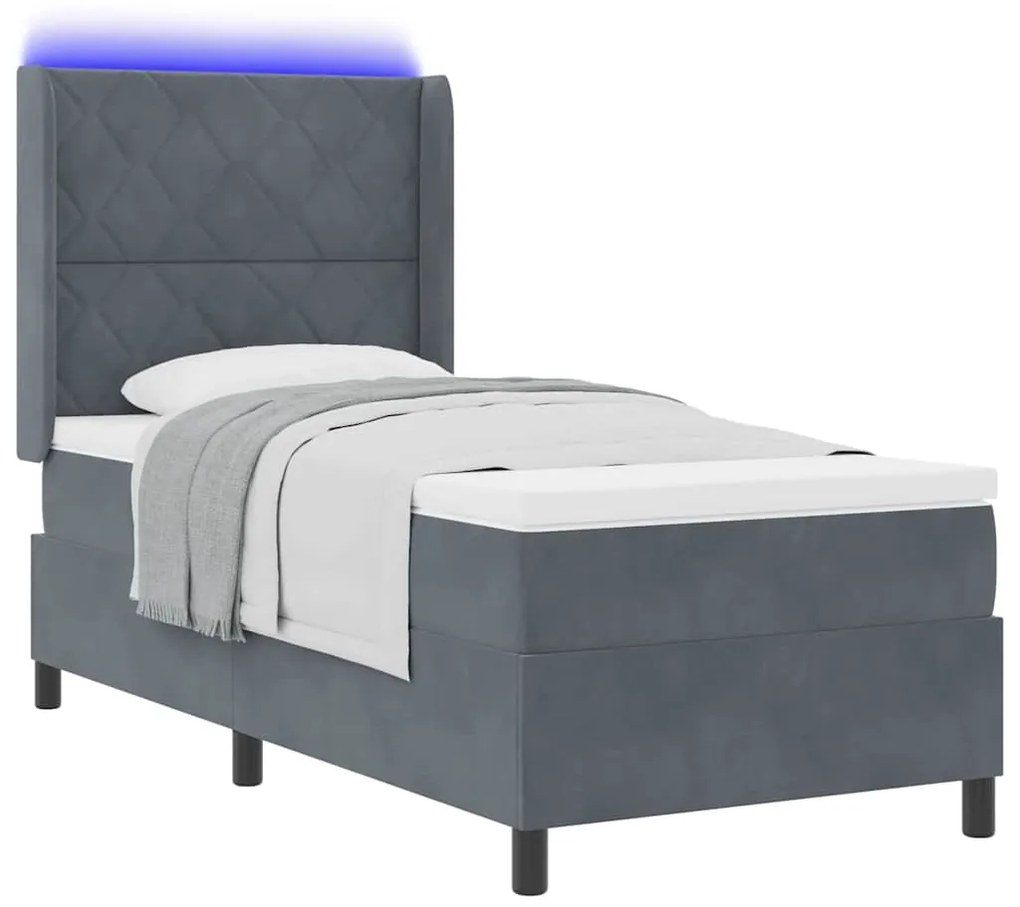 Cama Box com Colchão e LED vidaXL Cinza Escuro 90x190 cm Veludo
