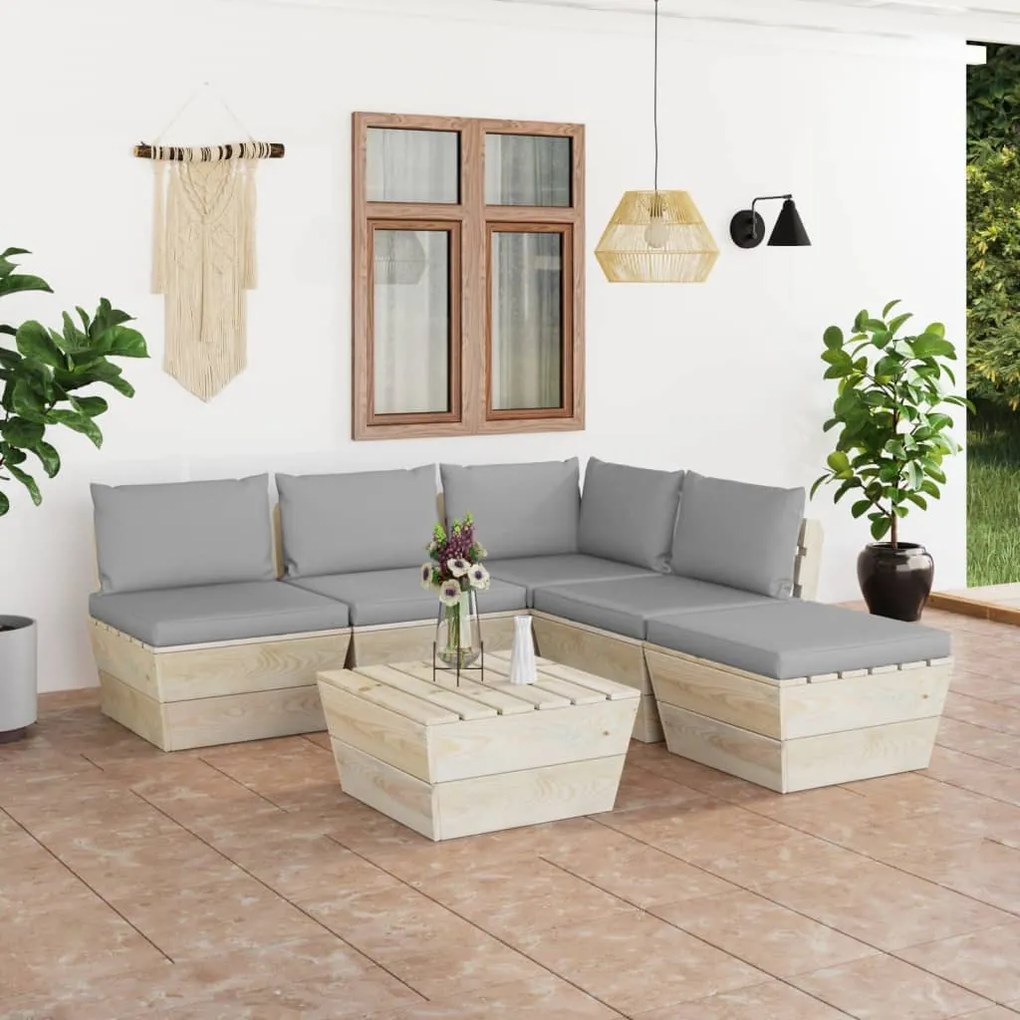 vidaXL 6 pcs conjunto lounge de paletes + almofadões madeira de abeto