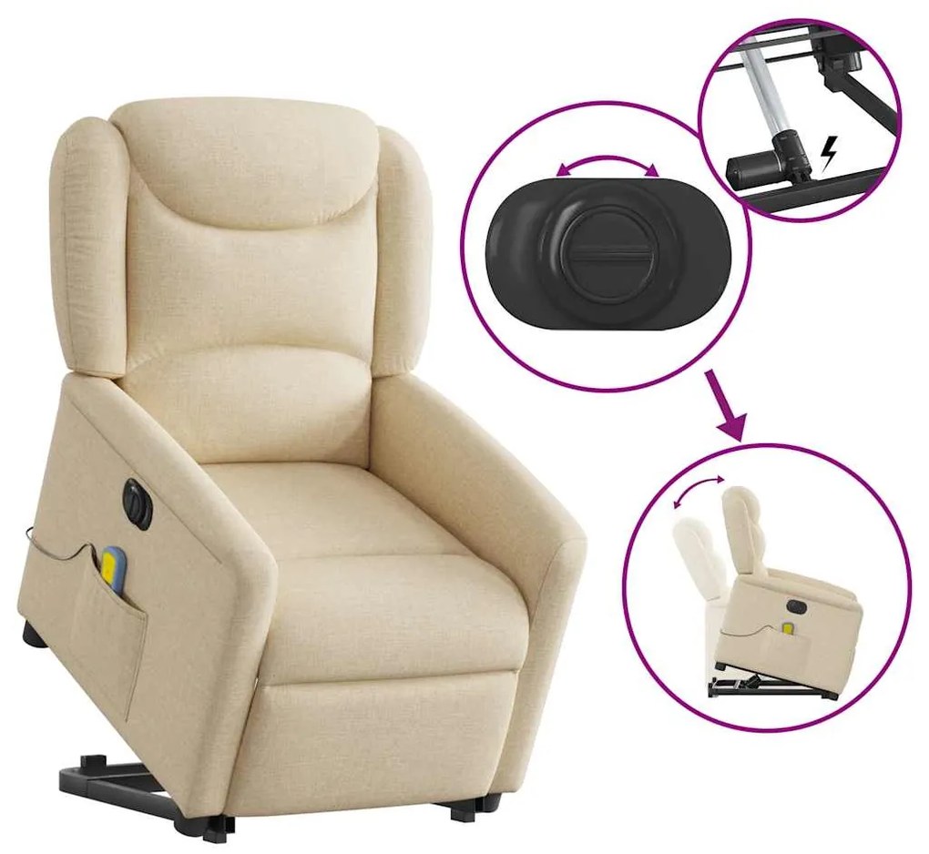 Poltrona elétrica elevatória massagens tecido creme