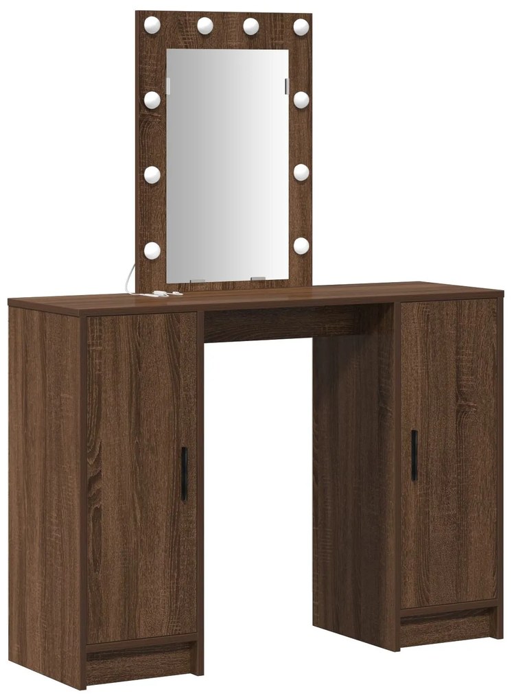 Mesa de Maquiagem vidaXL com Luzes LED Castanho Carvalho 102x33x135 cm