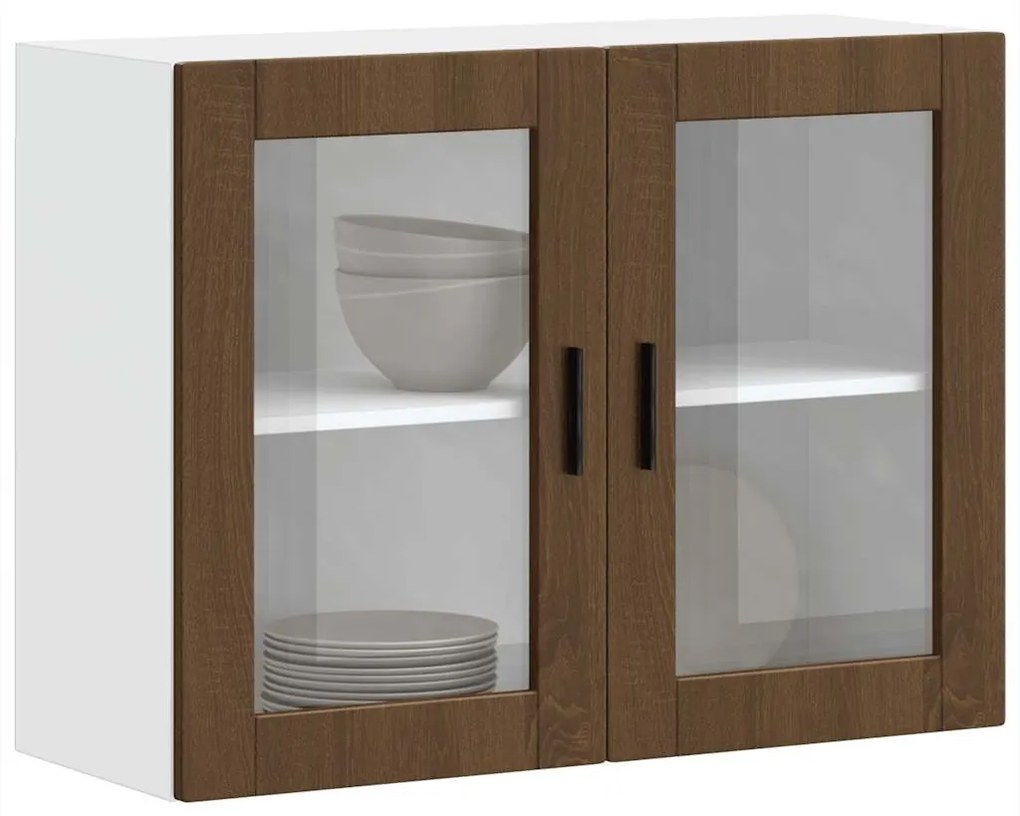 vidaXL Armário de parede cozinha porta vidro Porto carvalho castanho