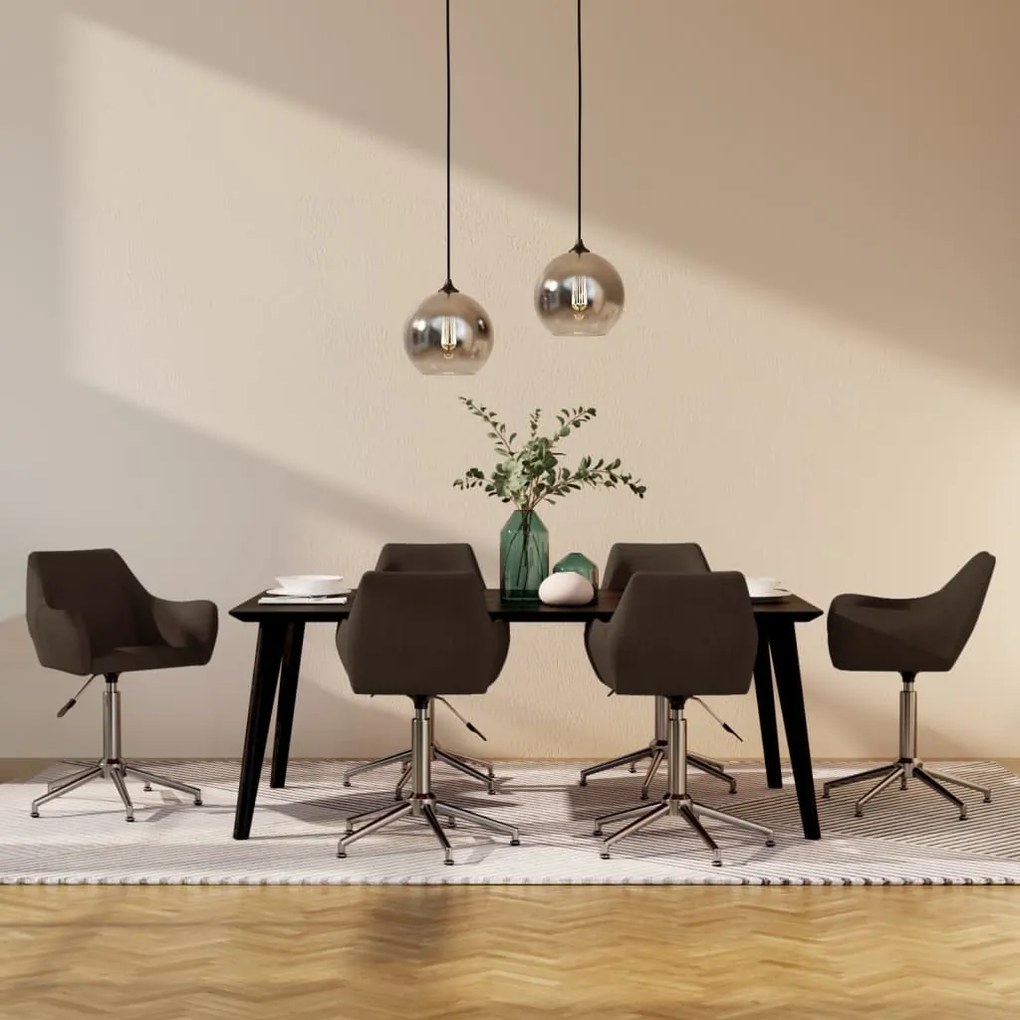 vidaXL Cadeiras de jantar giratórias 6 pcs tecido castanho