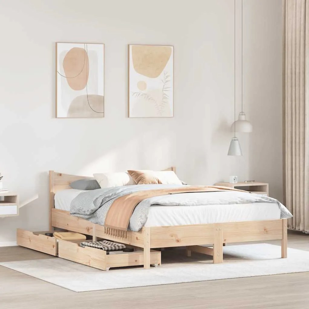 Estrutura de cama c/ gavetas 135x190 cm madeira de pinho maciça