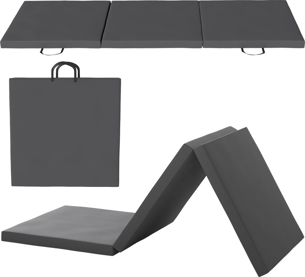 Tapete de Ginástica Dobrável, 180 x 60 x 5 cm, Enchimento de Espuma EPE, Cinzento