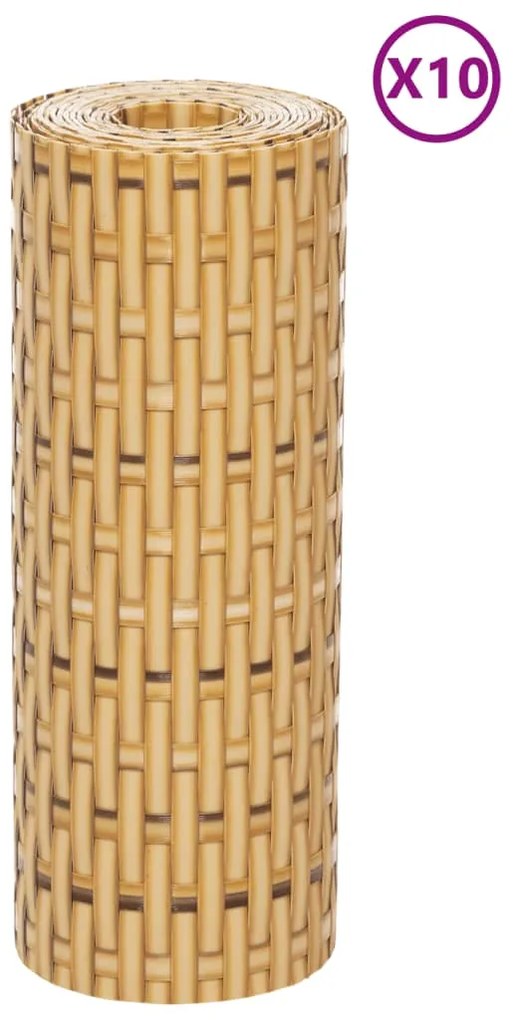 Telas de varanda 10 pcs 255x19 cm vime PE castanho-claro