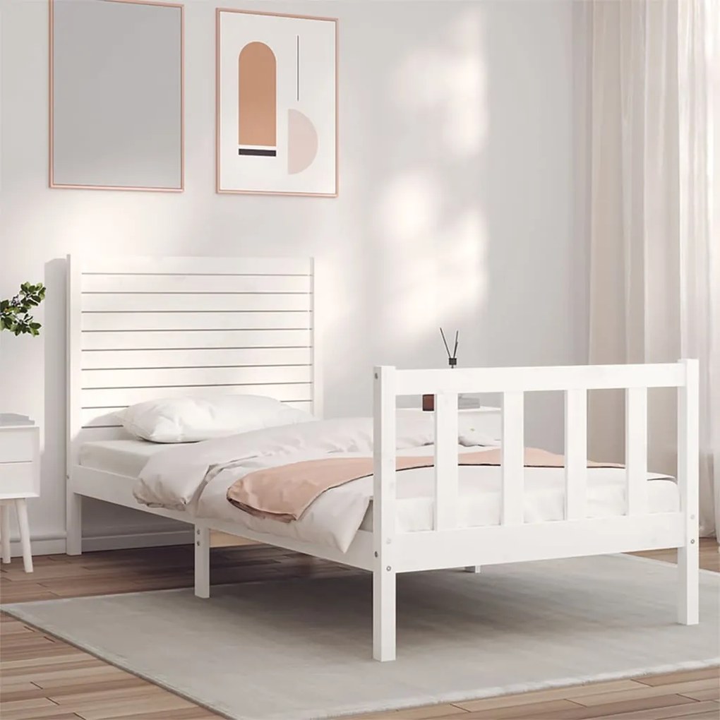 3193197 vidaXL Estrutura de cama com cabeceira 100x200cm madeira maciça branco