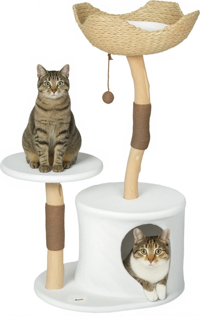 Árvore para gatos com torre de brincadeiras, arranhadores, plataforma, cama, compartimentos abertos e almofada macia lavável, 55 x 45 x 102 cm, branco