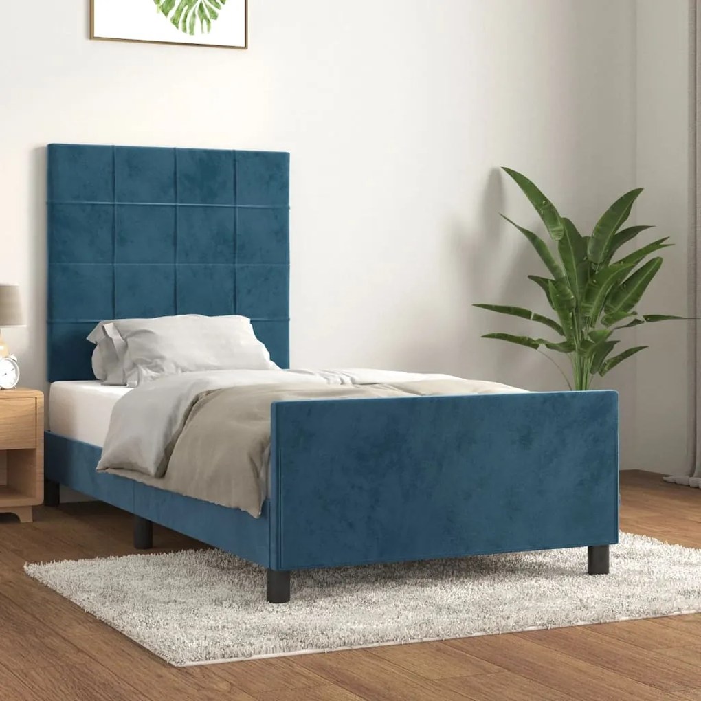 Estrutura de cama sem colchão 90x190 cm veludo azul-escuro