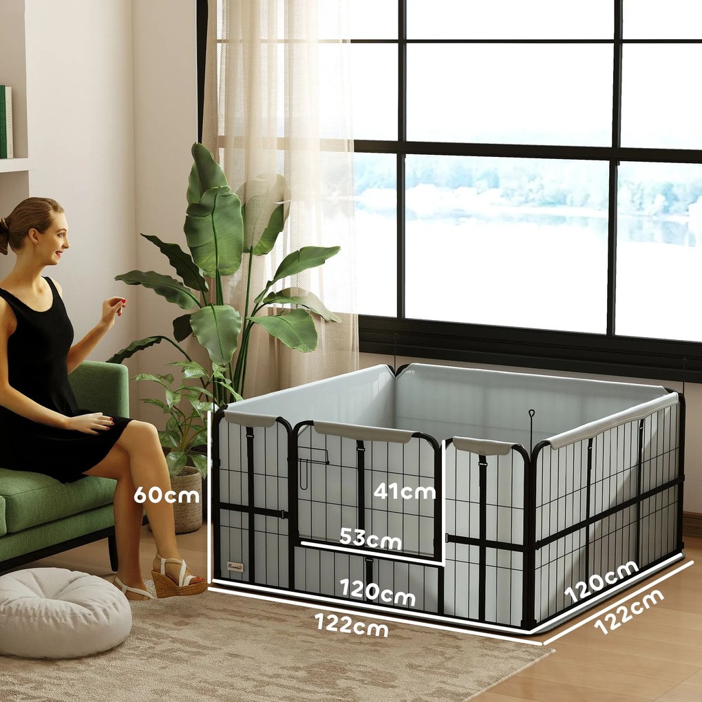 Caixa de parto para cães com porta e tapete higiénico lavável, 122 x 122 x 60 cm, preta