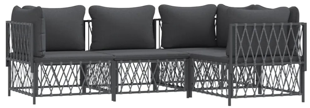 4 pcs conjunto lounge de jardim com almofadões aço antracite