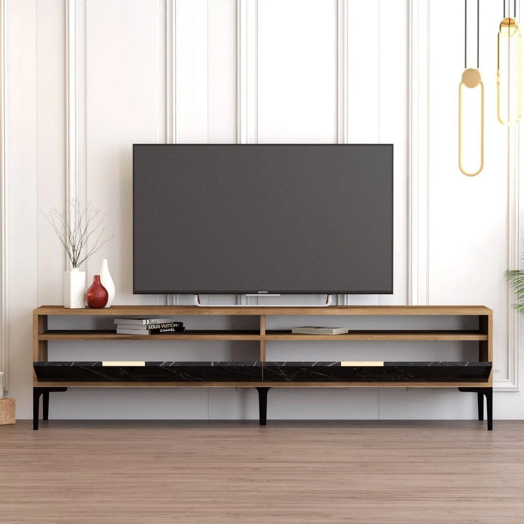 Unidade TV Istanbul – Nogueira e Mármore Preto – 180x35x47 cm