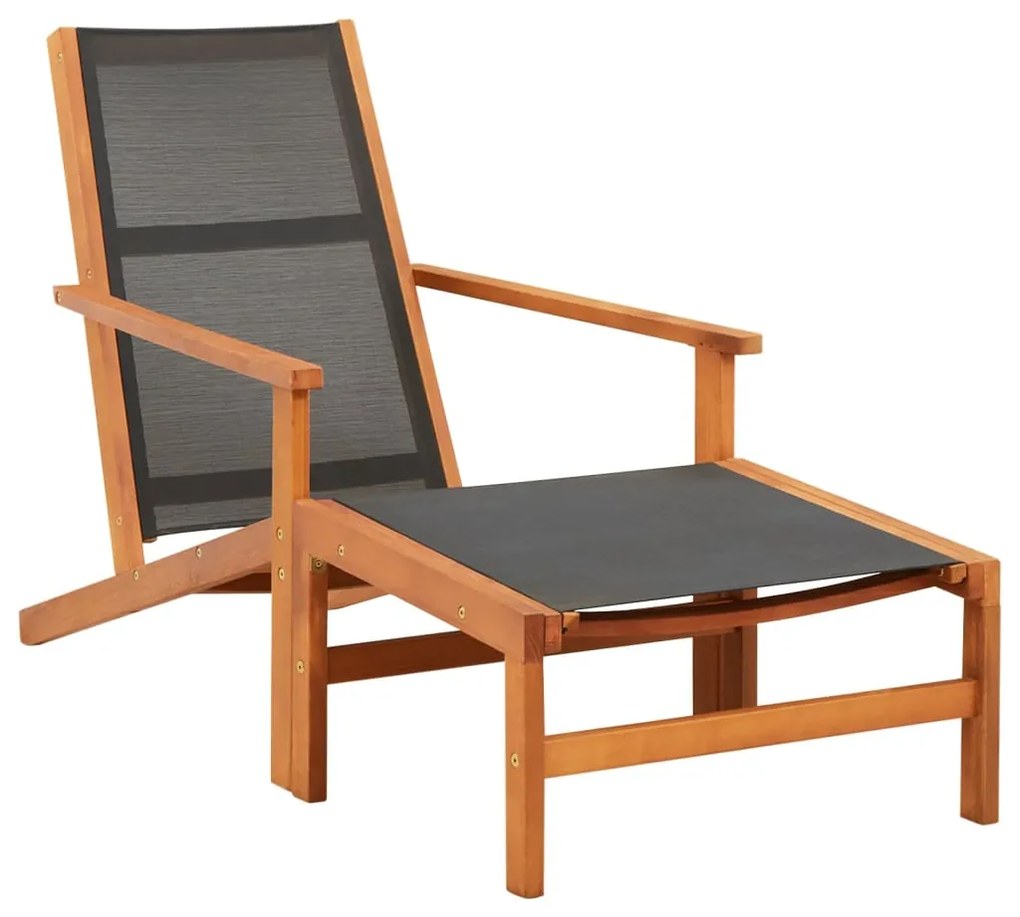48700 vidaXL Cadeira de jardim c/ apoio pés eucalipto maciço/textilene preto
