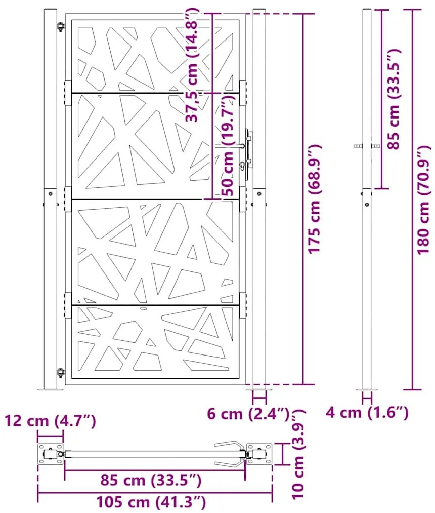 Portão de jardim 105x180 cm design de luz em aço preto