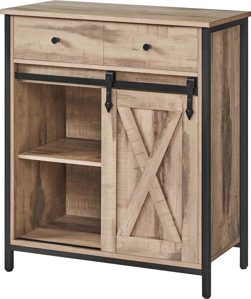 Aparador com porta de correr, armário de arrumação para sala de estar 70 x 30 x 80 cm castanho carvalho-preto