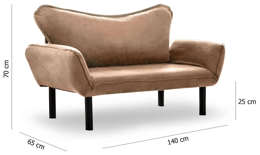 Sofá Cama "Chatto" – Castanho Claro  – 180x65x70 cm – Design Moderno