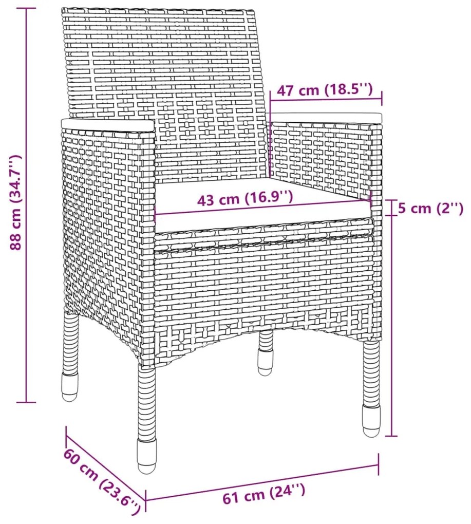 5 pcs conjunto de jantar p/ jardim c/ almofadões vime PE/vidro