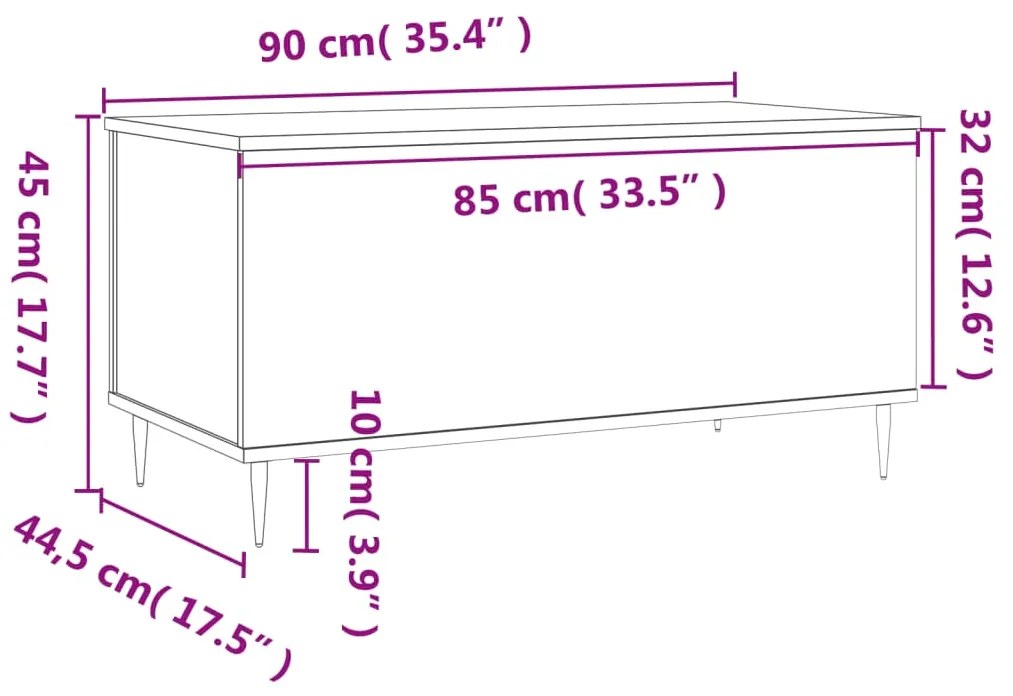 Mesa de centro 90x44,5x45 cm derivados de madeira cinza sonoma