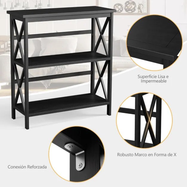 Mesa consola de 3 camadas com dispositivo anti-queda fácil de limpar e montar 79 x 32 x 86 cm Preto