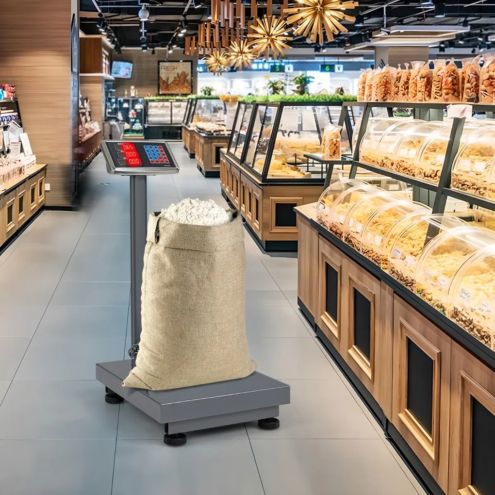 Balança industrial digital computadorizada de 300 kg Balança de plataforma com calculadora de preço Ecrã LED transparente Prata
