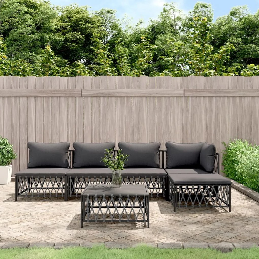 vidaXL 6 pcs conjunto lounge de jardim com almofadões aço antracite