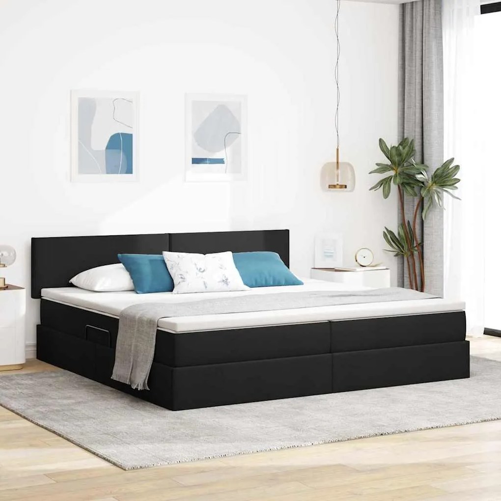 vidaXL Cama com arrumação e LED Preto 200 x 200 cm Poliéster
