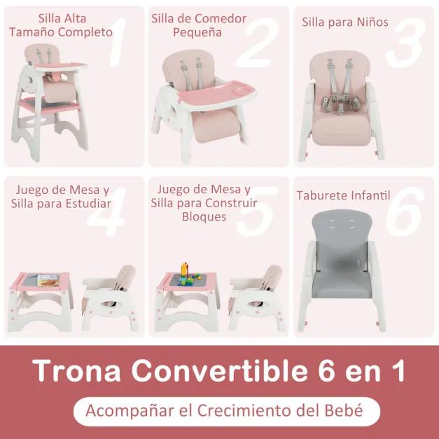 Cadeira refeição bebé 6 em 1 elevatória conversível 6 em 1 com bandeja dupla removível e almofada PU 67 x 55 x 100 cm Bege