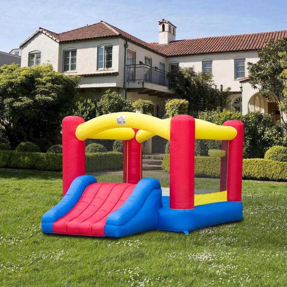 HOMCOM Castelo Inflável para Crianças para pular e jogar -Multicolors - Tecido de Nylon 420D - 366x274x183 cm