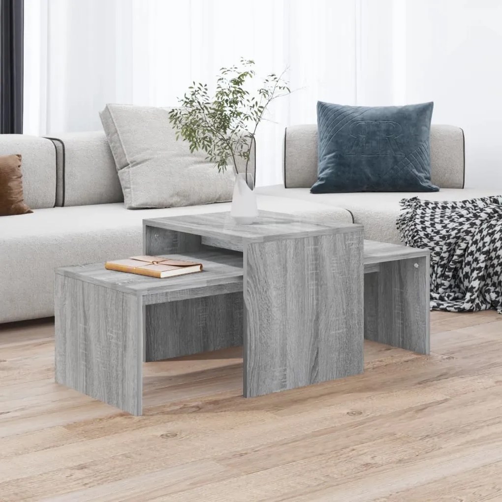 vidaXL Conjunto mesas centro 100x48x40cm derivad. madeira cinza sonoma