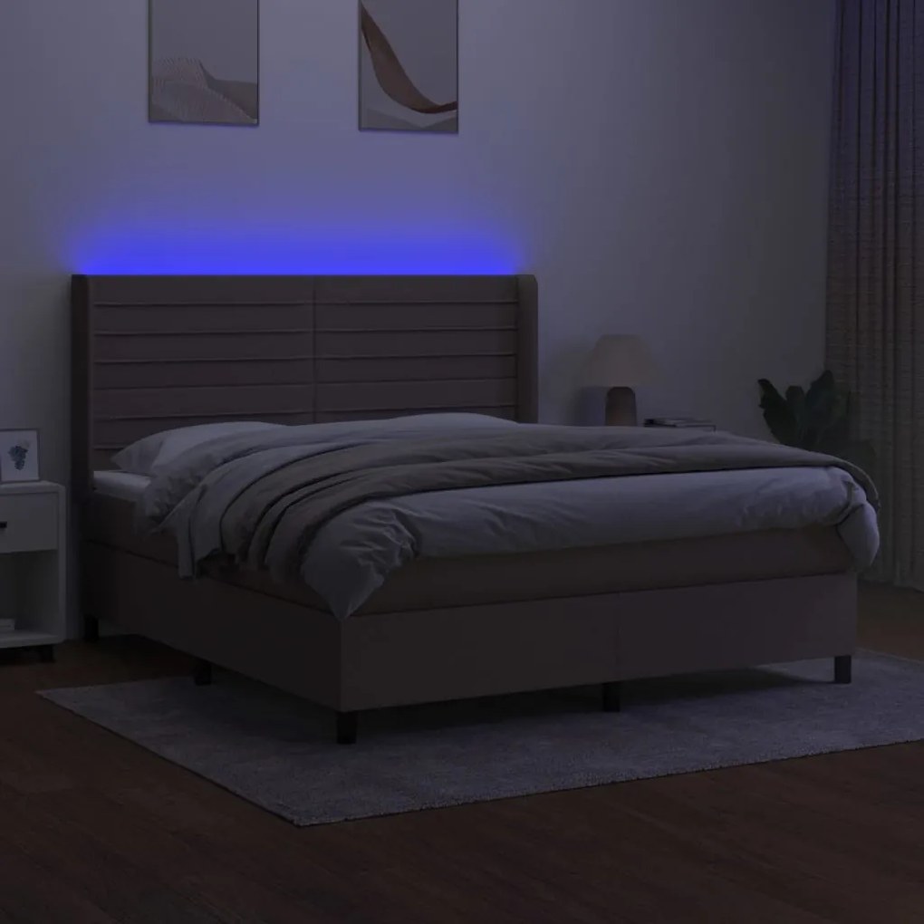 Cama box spring colchão/LED 160x200 cm tecido cinza-acastanhado