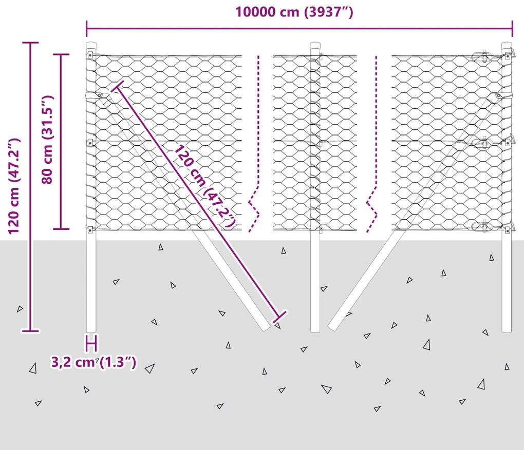 Cerca Hexagonal vidaXL Cinza 0.8x100 m Aço