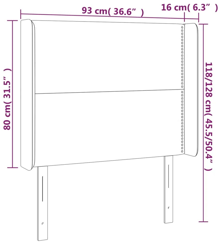 Cabeceira de cama c/ LED tecido 93x16x118/128 cm cinza-escuro