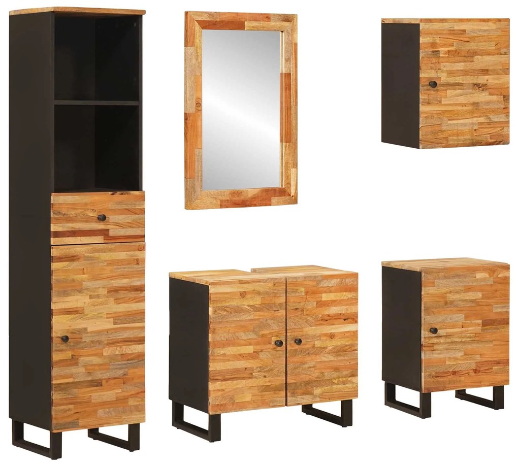vidaXL Conjuntos de Banheiro 5 pcs Natural Madeira de manga maciça