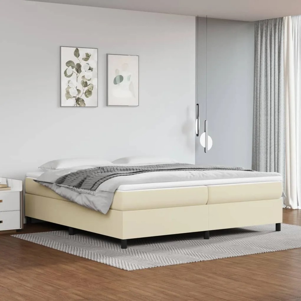vidaXL Estrutura de cama com molas 200x200 cm couro artificial cor creme