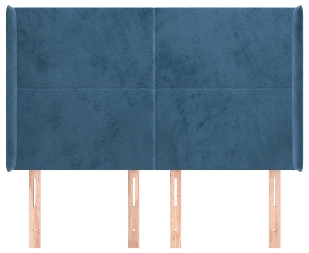 Cabeceira cama c/ abas veludo 147x16x118/128 cm azul-escuro