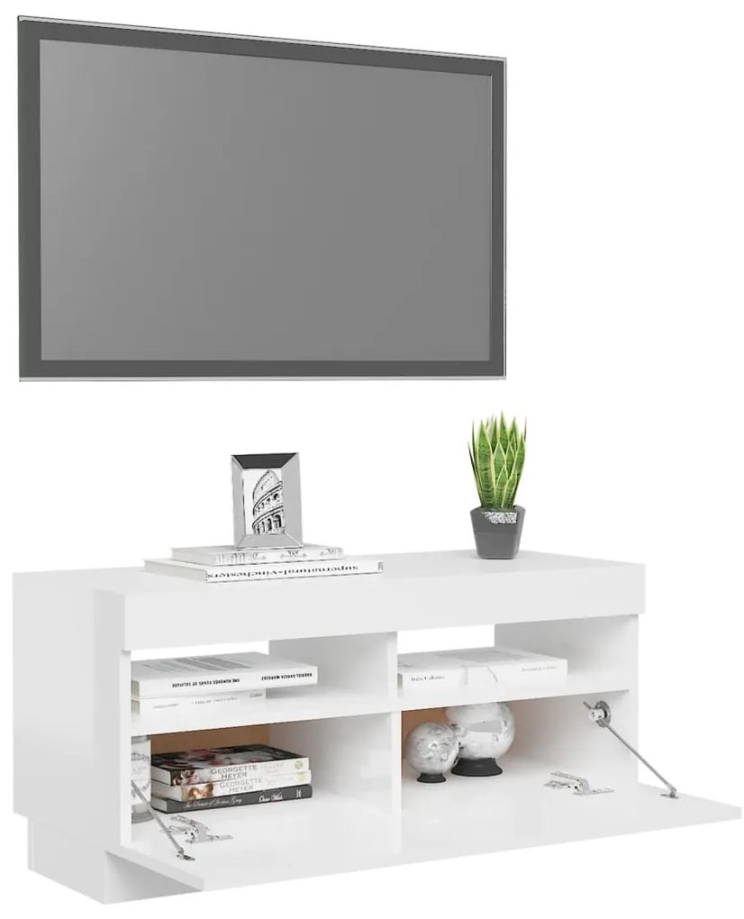 Móvel de TV com luzes LED 80x35x40 cm branco brilhante