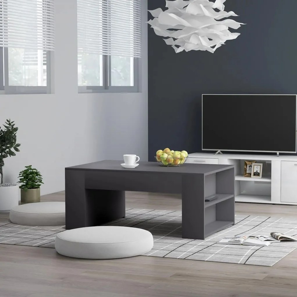 vidaXL Mesa de centro 100x60x42 cm contraplacado cinzento