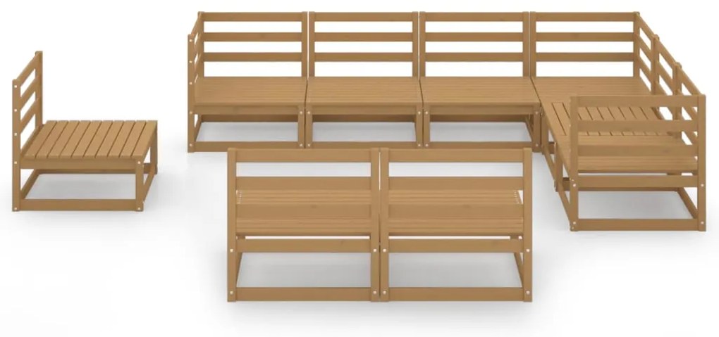 9 pcs conjunto lounge de jardim pinho sólido castanho mel