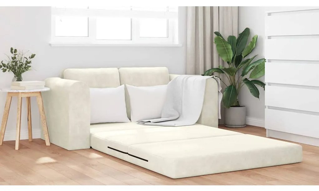 Sofá-Cama 2 em 1 Creme 148x71x83 cm Veludo