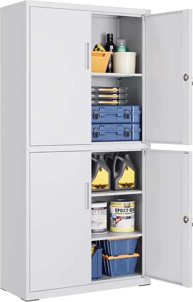 Armário de arquivo com 4 portas e 5 prateleiras, 40 x 80 x 180 cm, cinzento mate