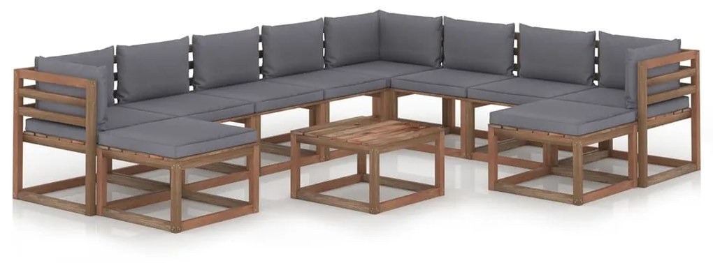 11 pcs conjunto lounge p/ jardim c/ almofadões antracite