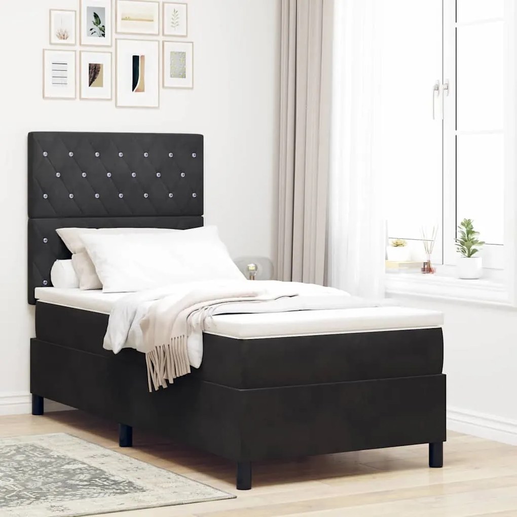 vidaXL Cama Box com colchão com cabeceira Preto 100 x 200 cm tecido