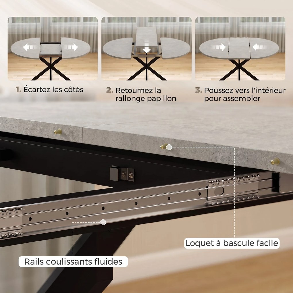 Mesa de Jantar Extensível Oval, 135 x 100 x 75 cm (CADEIRAS NÃO INCLUIDAS), Para 4 a 6 Pessoas, Cinzento