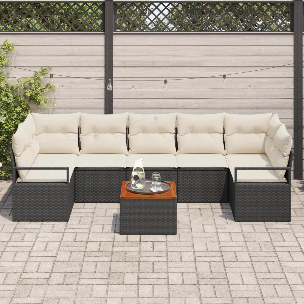 Conjunto de Sofá de 8 Peças para Jardim com Almofadas Preto Rattan Acá