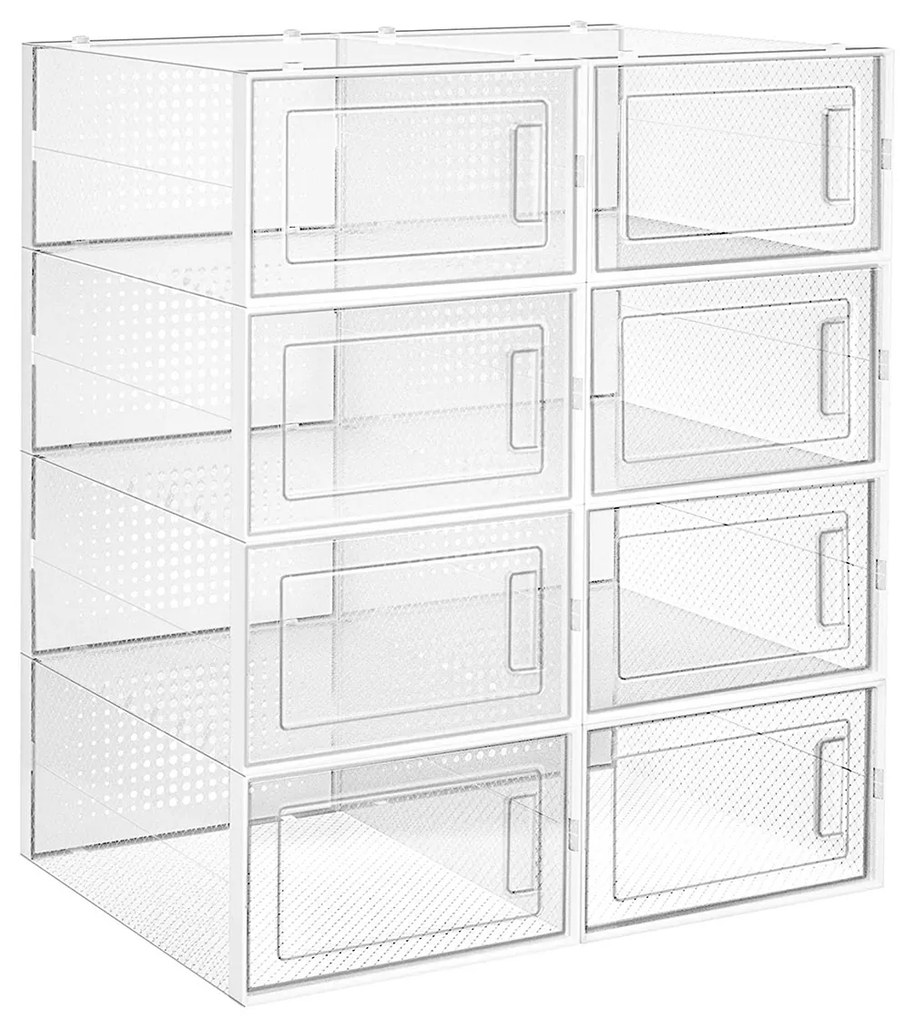 Caixas de sapatos transparentes, empilháveis e dobráveis para organização | SONGMICS | 33.3 x 23 x 14 cm | branco | LSP08SWT.